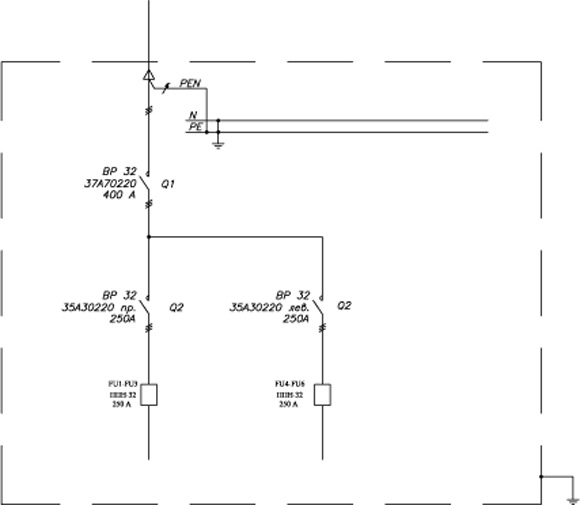 Схема однолинейная ИВРУ 2 400А/250А IP55